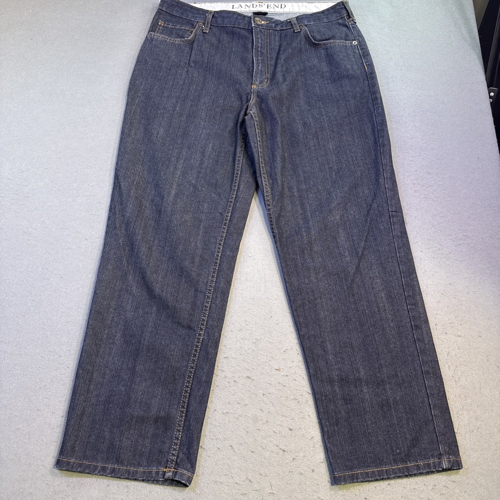 Lands' End Men's Size 36x30 Blue Jeans‎ Traditional Fit Tapered Leg 100% Cotton